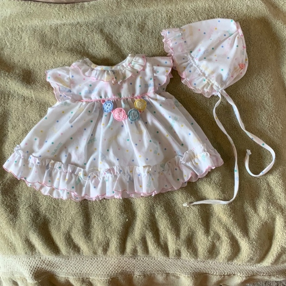 Vintage Baby Polka Dot Dress and Bonnet Set
